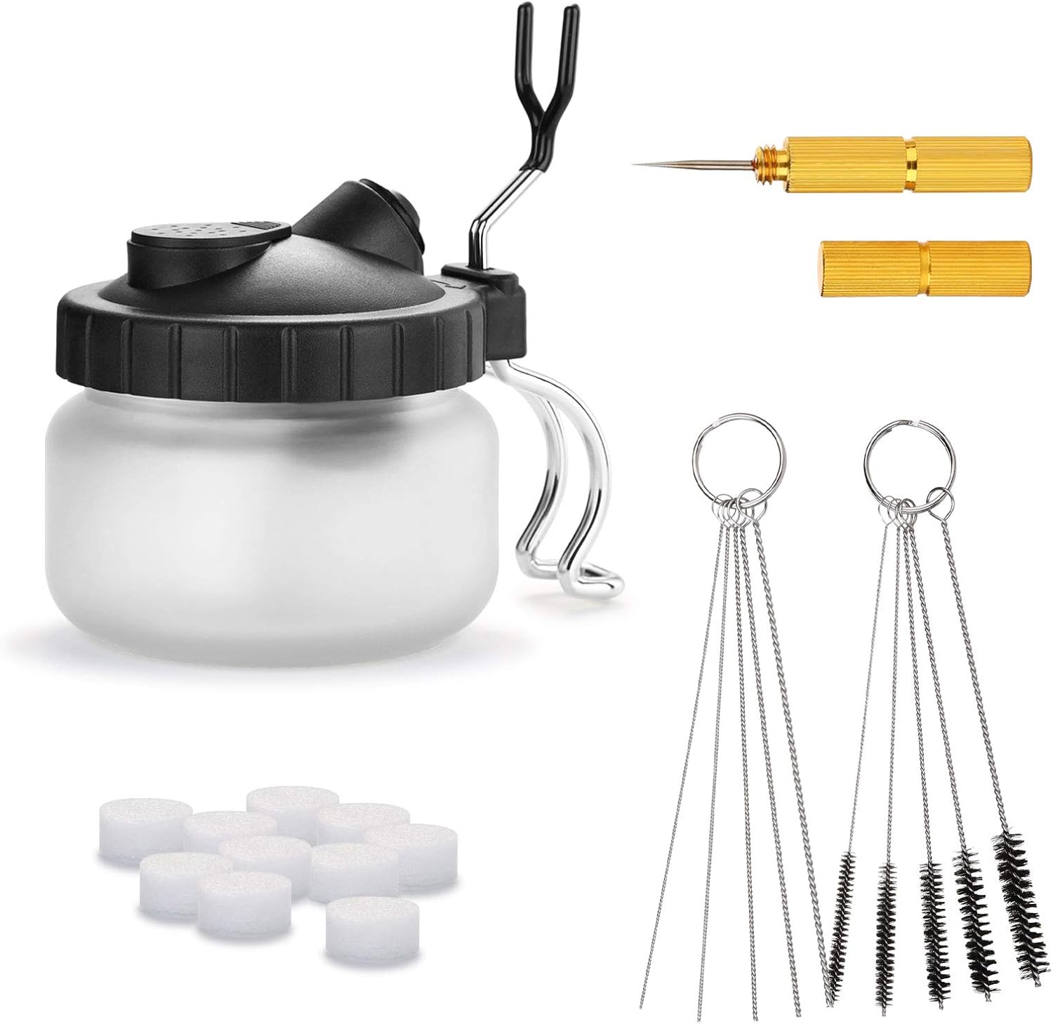 AGPTEK Kit de limpieza de aerógrafo de vidrio con aguja de limpieza, filtros de aerógrafo, aguja de raspador, aguja de limpieza y cepillos de tubo