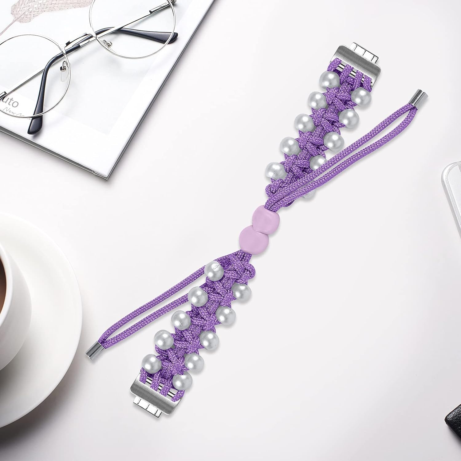 FitTurn Lindas bandas de nailon compatibles con Fitbit ACE 3ACE 2 para niños, cuerda de perlas pequeña, ajustable, correa de nailon trenzado,