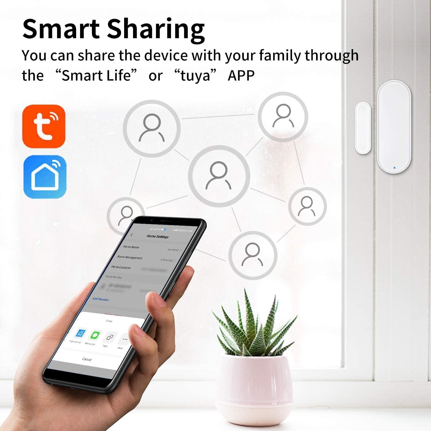 HEIMAN Sensor de puerta WiFi, alarma inteligente de sensor de puerta de ventana, sensor de contacto para seguridad del hogar, detector magnético