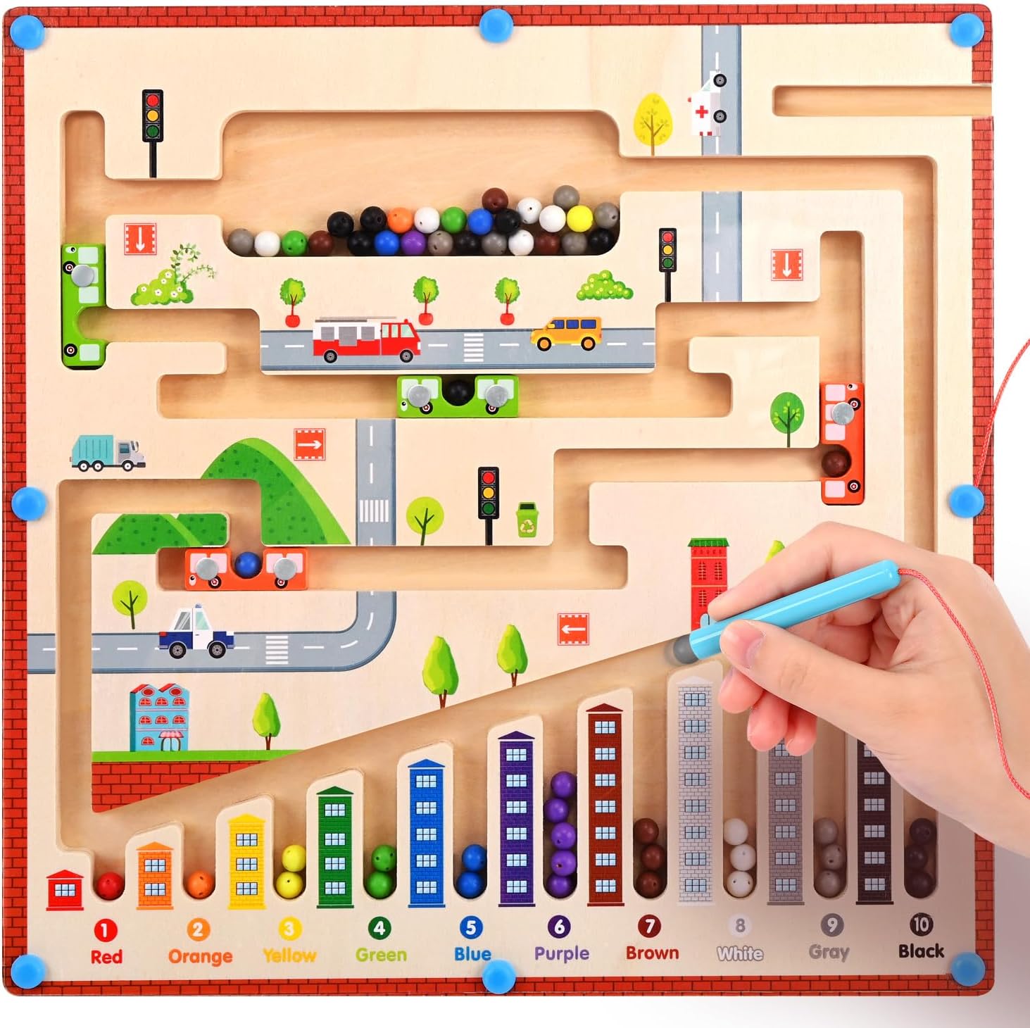 Laberinto magnético de color y números, 2 formas de juego, juguetes Montessori para niños de 3, 4, 5, 6 años, tablero de rompecabezas a juego de