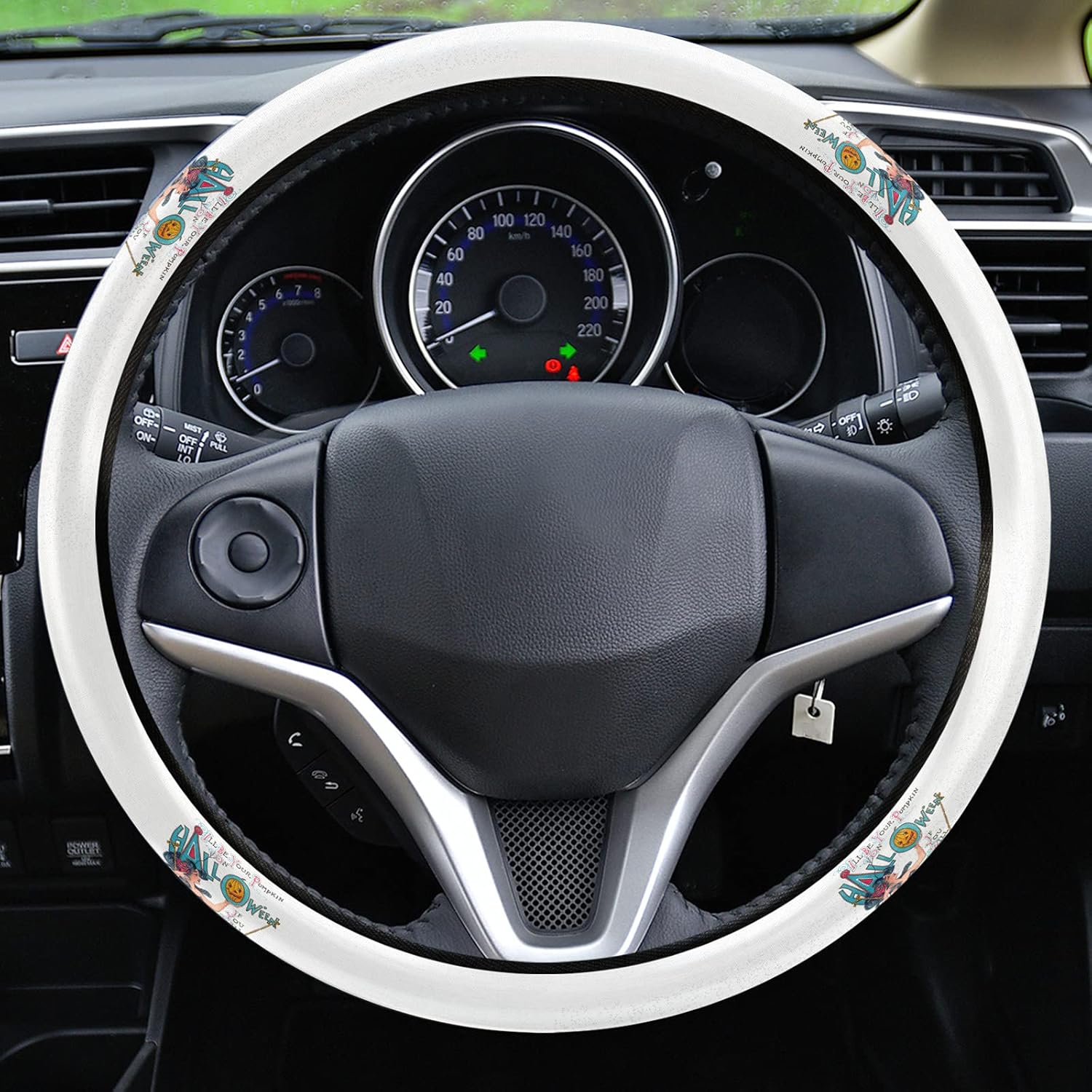 Car Steering Wheel Cover, Happy Halloween Dancing Girl Elastic Stretch Sponge Steering Wheels Protective Cover for Vehicles Trucks SUVs Universal