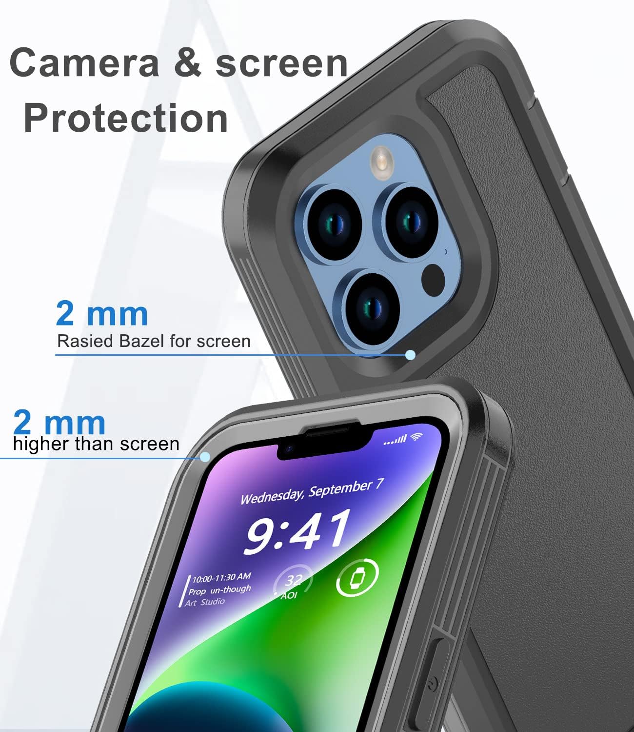Diseño para iPhone 14 Caso, a prueba de golpes Funda de teléfono para iPhone 14 6.1 pulgadas (negro)