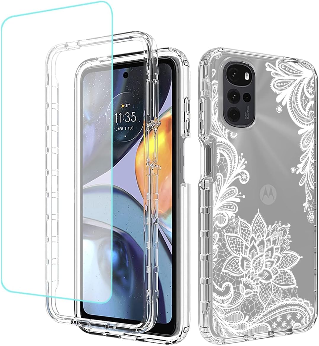 Funda para Moto E32Moto E32SMoto G22 XT2231-2 con protector de pantalla de vidrio templado, bonito diseño de mandala transparente, funda protectora