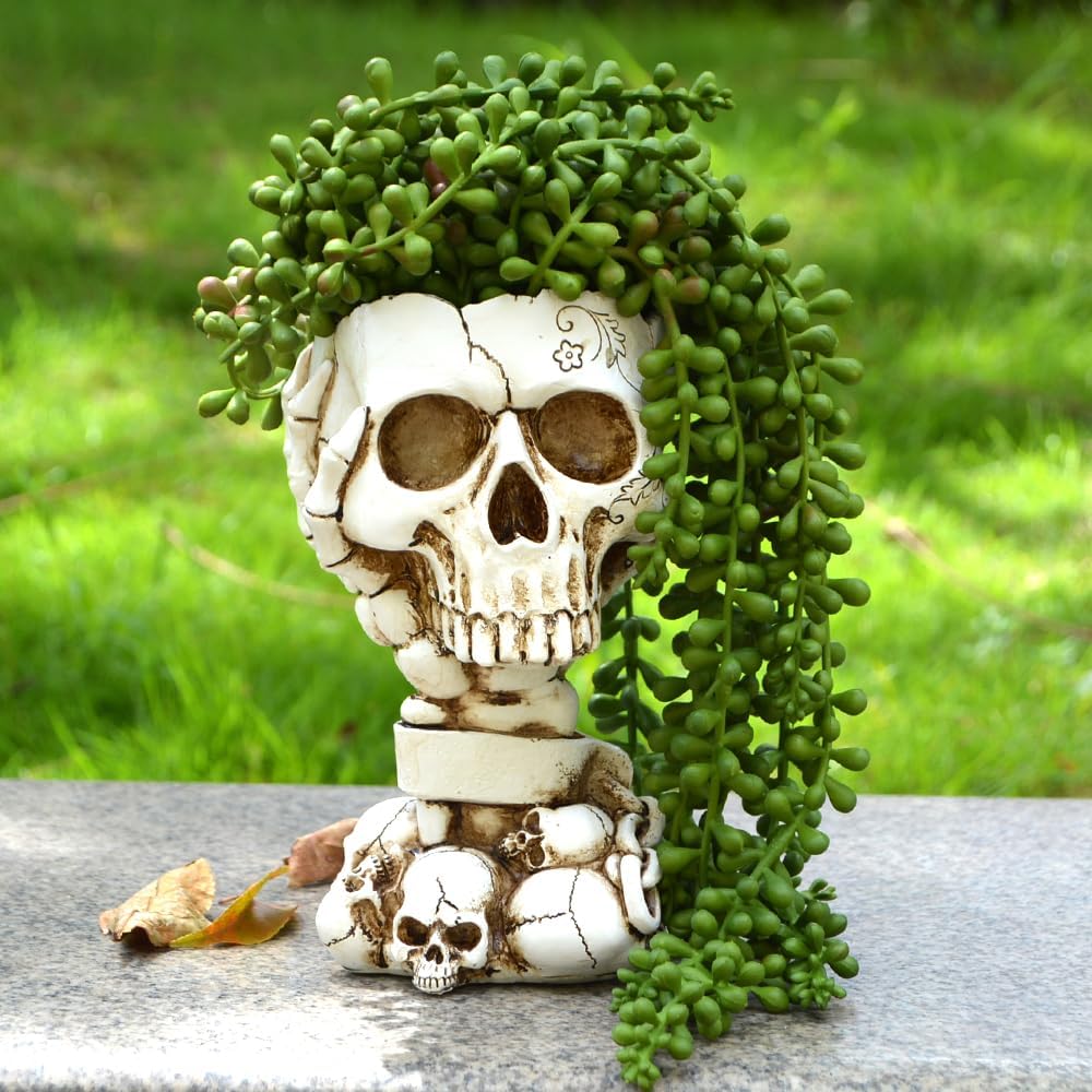 Jarrón de Halloween, maceta de calavera, maceta de Halloween, maceta de calavera, macetas góticas, decoración de calavera, macetas del día de los