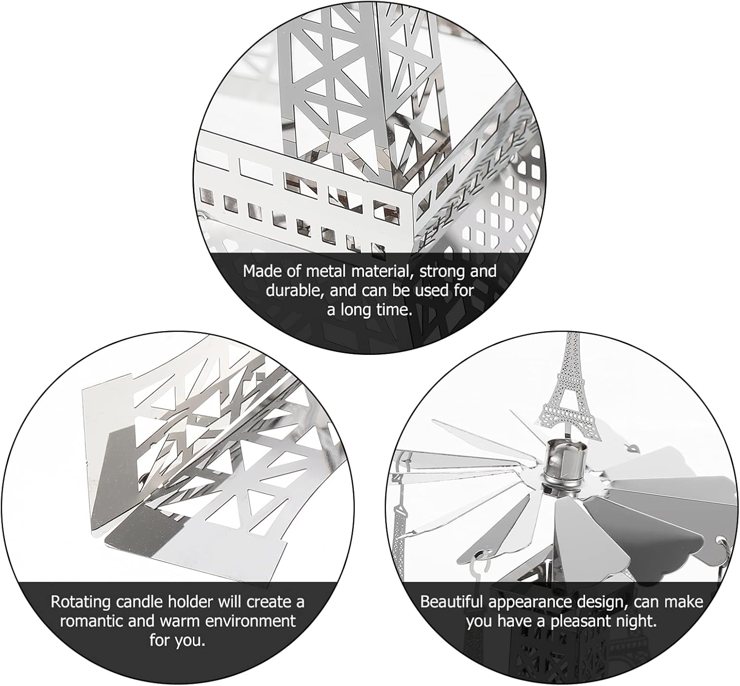 Uonlytech Candelabro giratorio romántico de la torre Eiffel de metal para decoración de mesa