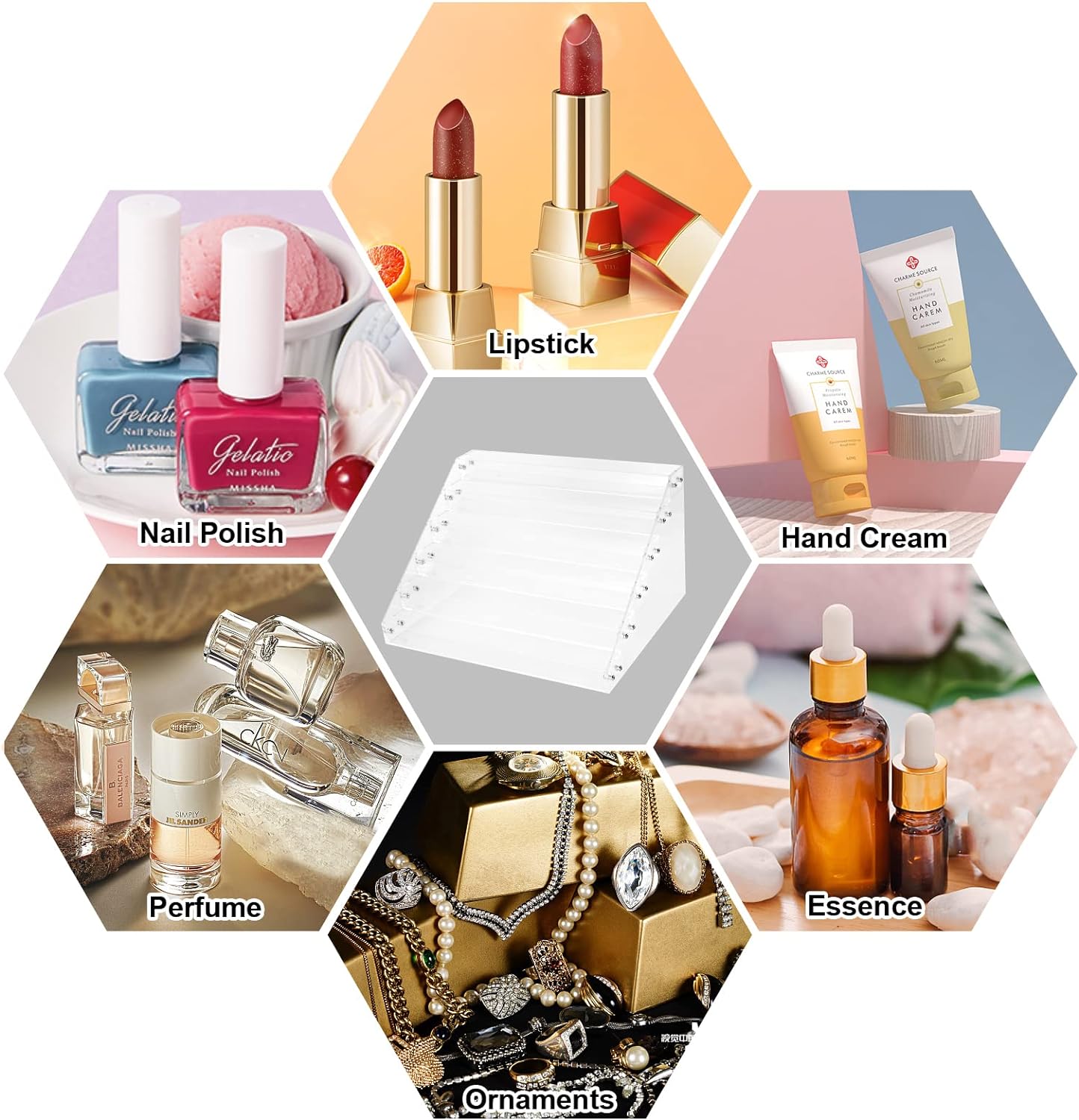 Organizador de esmalte de uñas, 6 capas de acrílico para esmalte de uñas, estante de almacenamiento de lentes de sol, aceites esenciales, soporte