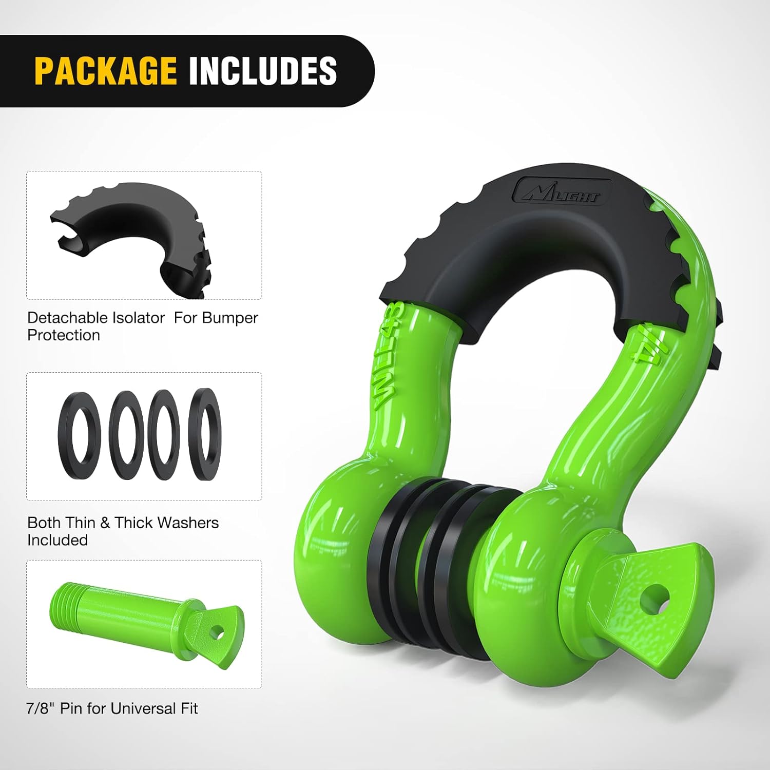 Nilight – 2 grilletes en forma de anilla en D de 34 pulgadas con tornillo pasador de 78 pulgadas, 41 887 libras, resistentes a la rotura, con