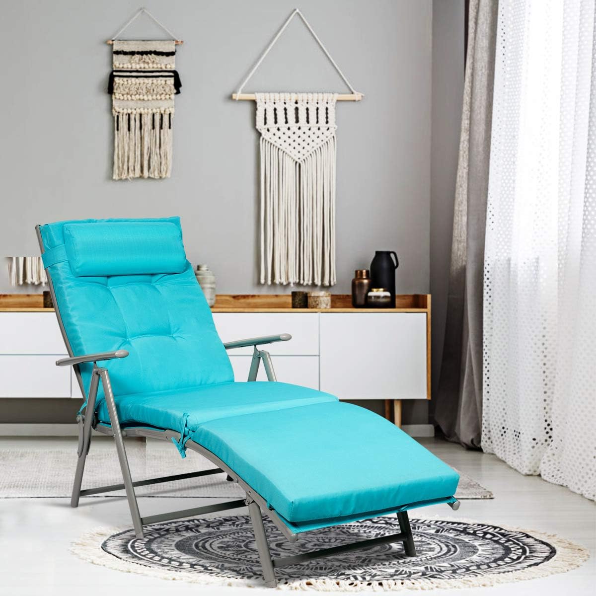 DORTALA Silla tumbona plegable para exteriores, silla reclinable ligera con diseño portátil y 7 posiciones de respaldo ajustables, playa reclinable
