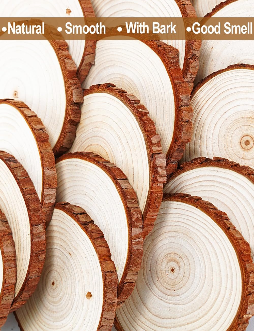 wohohoho 24 piezas de rebanadas de madera natural de 2.4 a 2.8 pulgadas, kit de madera para manualidades sin terminar, preperforado con agujero,