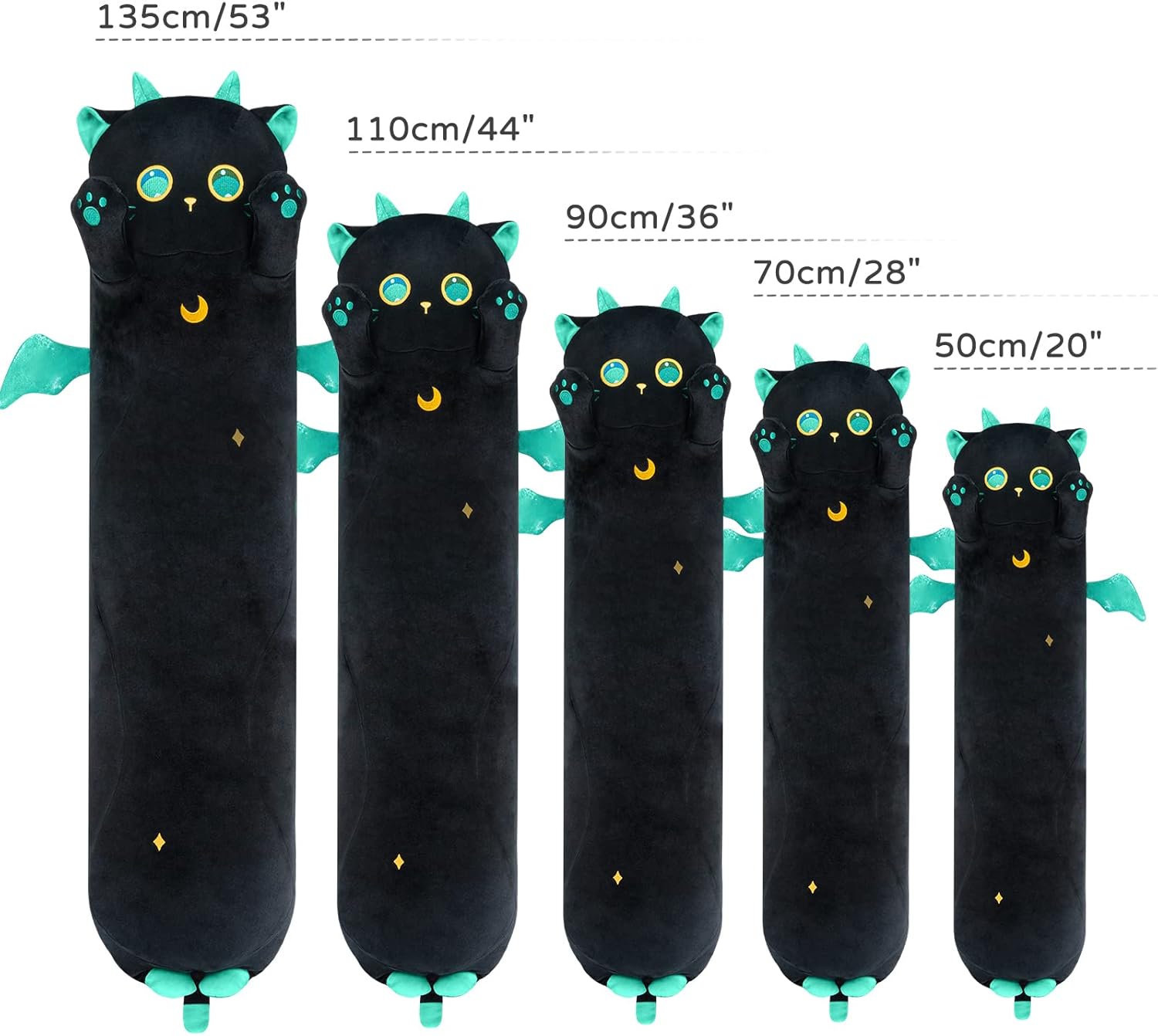 2 piezas de peluche de gato largo, 44 pulgadas, almohada de peluche de gato marrón + almohada de peluche de gatito de ojos grandes negros de 44