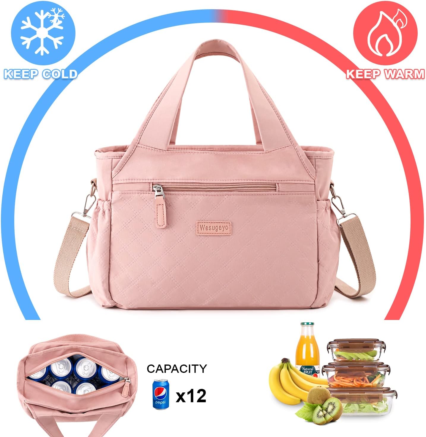 Bolsa de almuerzo para mujer, bolsa térmica de almuerzo térmica, lonchera de trabajo, bolsa de mano para preparación de comidas para adultos, bolsa