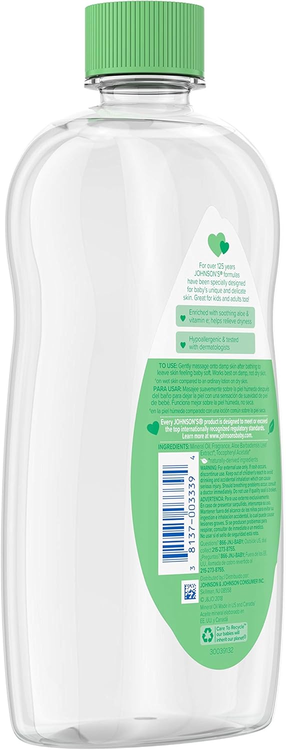 JOHNSON’S – Aceite de aloe vera y vitamina E para bebés, 20 onzas (paquete de 9)