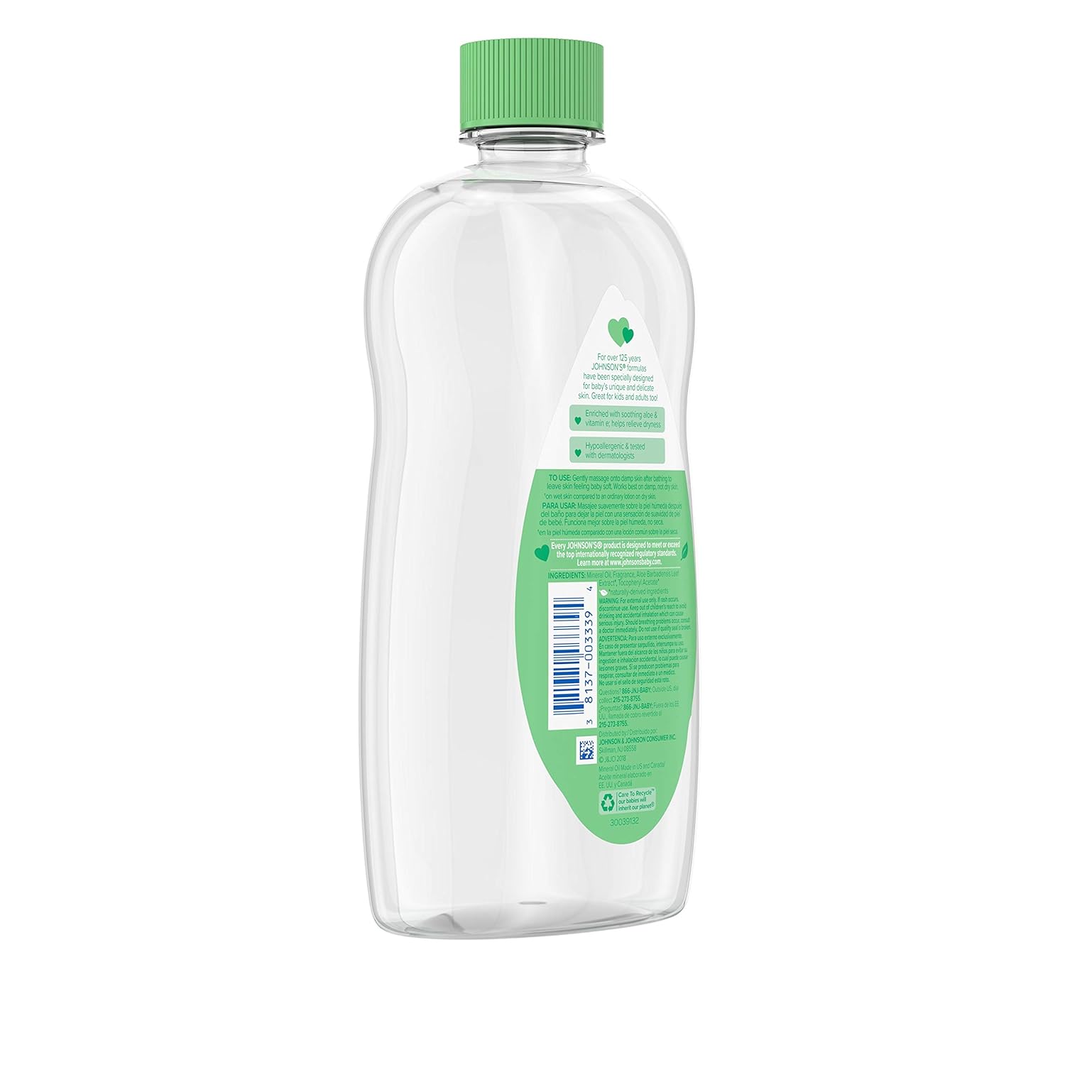 Johnson’s – Aceite para bebé, aceite mineral enriquecido con aloe vera y vitamina E para evitar la pérdida de humedad, hipoalergénico, 20 onzas