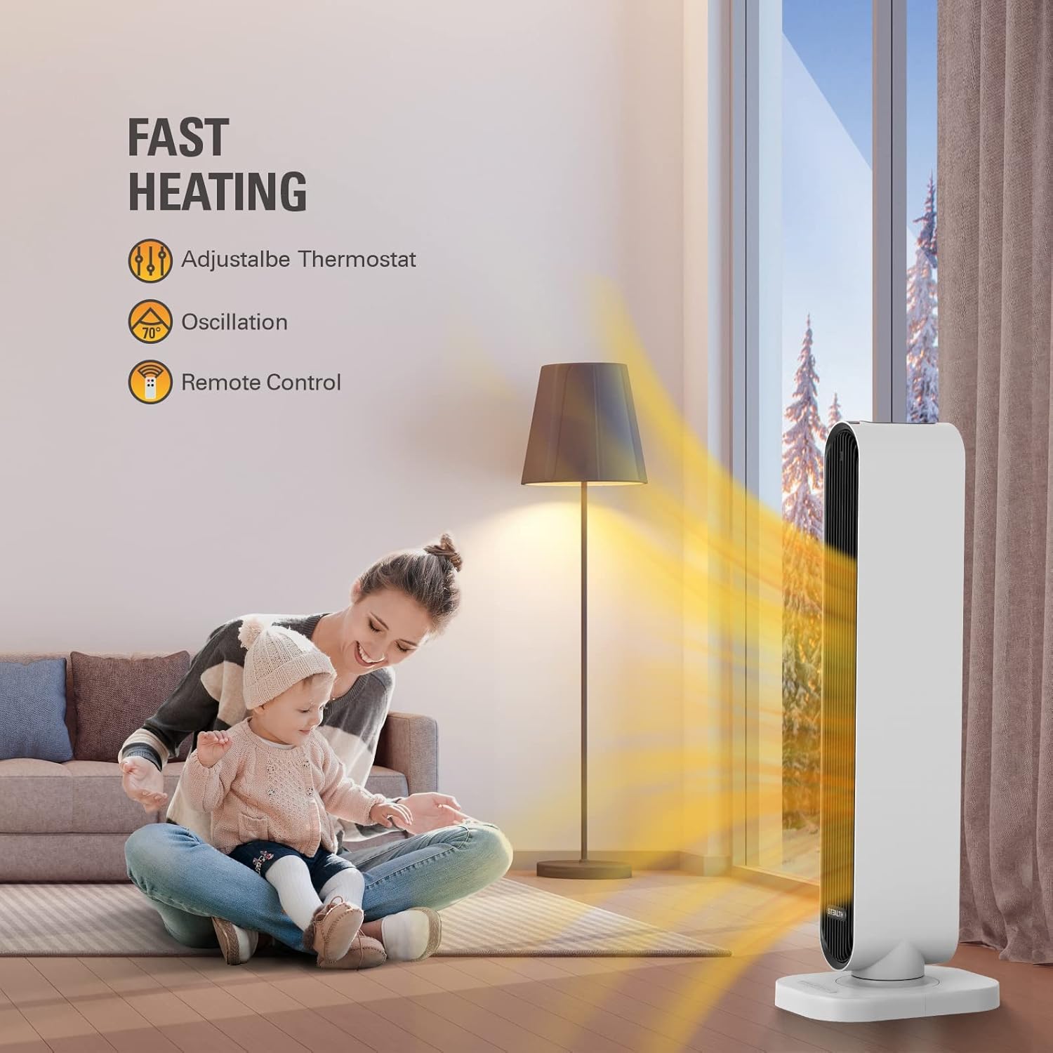 STEALTH Calentador de espacio de 32 pulgadas, calentador eléctrico con ventilador de torre 4 modos, temporizador de 6 horas, seguridad rápida, calor