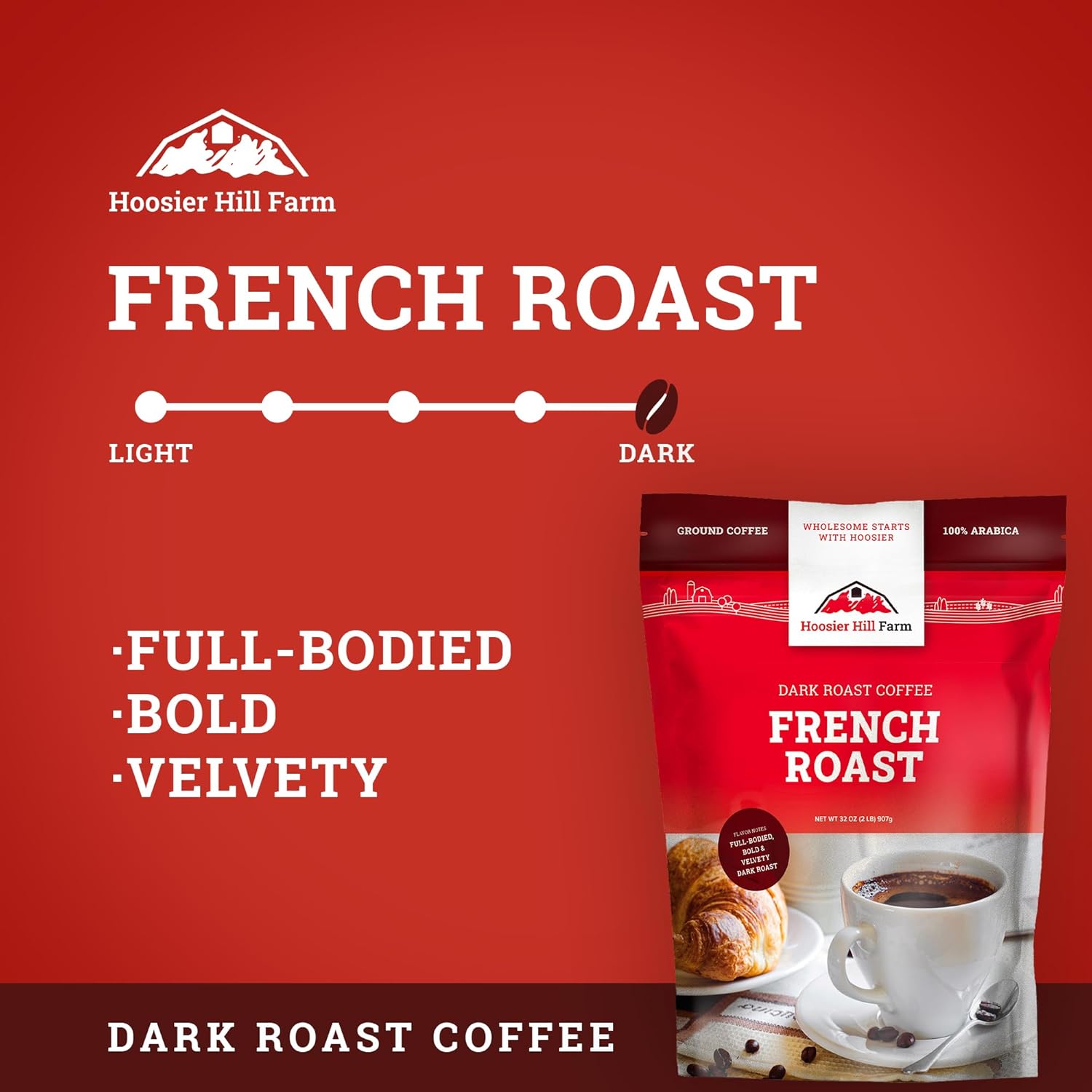 Café molido, tostado francés, de Hoosier Hill Farm, 2 libras (paquete de 1)