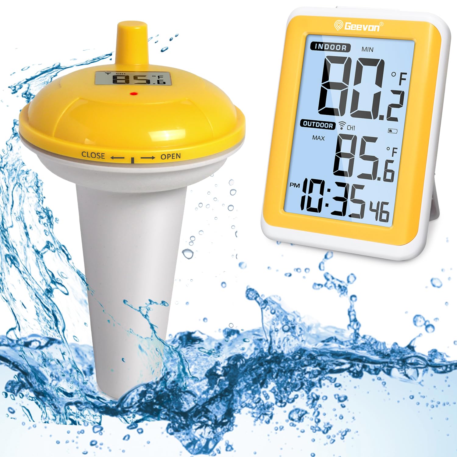 Geevon Termómetro flotante de fácil lectura con pantalla grande, termómetro digital impermeable mejorado para piscina, estanques pequeños,