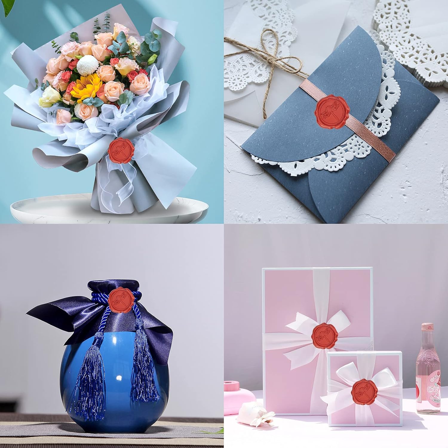 CRASPIRE Calcomanías adhesivas de cera, diseño de flores de cerezo, 25 unidades, sellos de cera autoadhesivos, calcomanías decorativas para sobres,