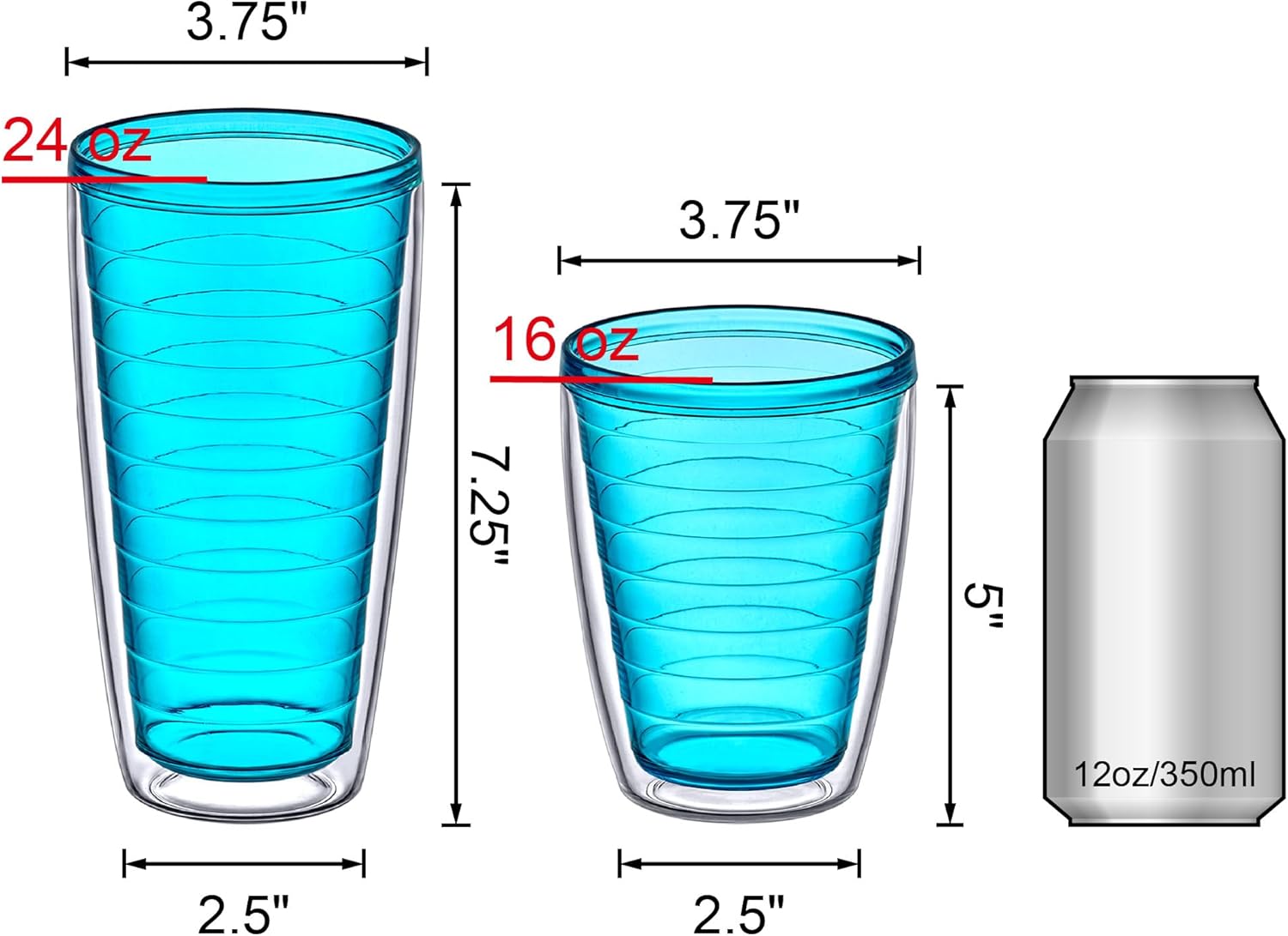 Amazing Abby – Alaska – Vasos de plástico aislados de 16 onzas y 24 onzas (juego de 6), vasos de plástico de doble pared, vasos de plástico