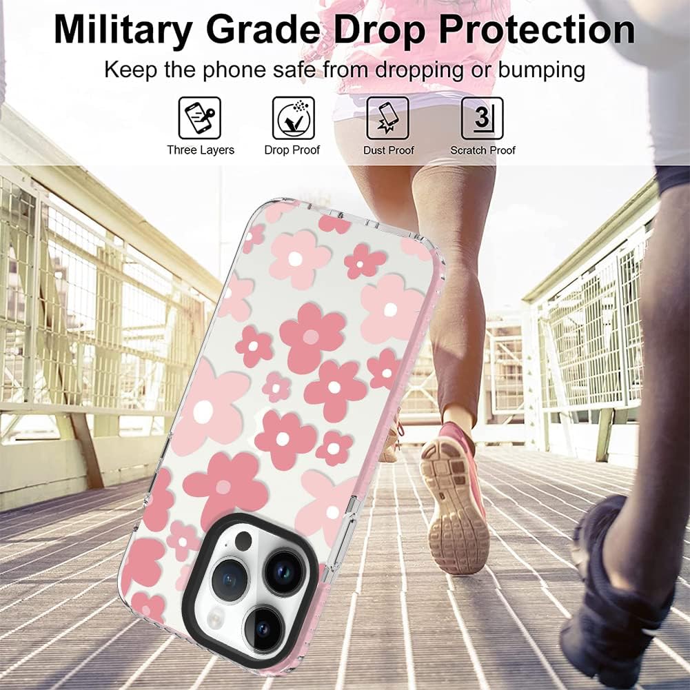 OOK Funda de cristal para iPhone 13 Pro Max de 6.7 pulgadas, bonito diseño de flores rosas para mujeres, Gilrs, TPU flexible protección a prueba de