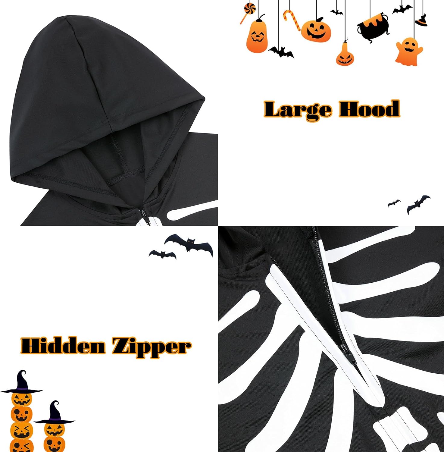 Enlifety 1-8T Disfraz de esqueleto de Halloween para niños y niñas, overol de calavera que brilla en la oscuridad con capucha