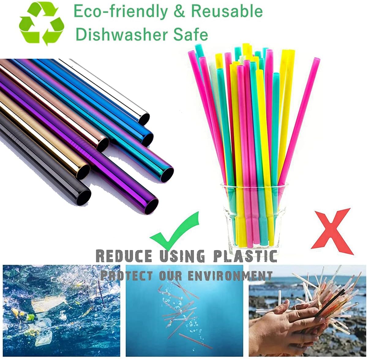 Juego de 7 pajitas Boba reutilizables de 8.5 pulgadas de acero inoxidable 304 con 2 cepillos de limpieza, popote de metal ancho para té de burbujas,
