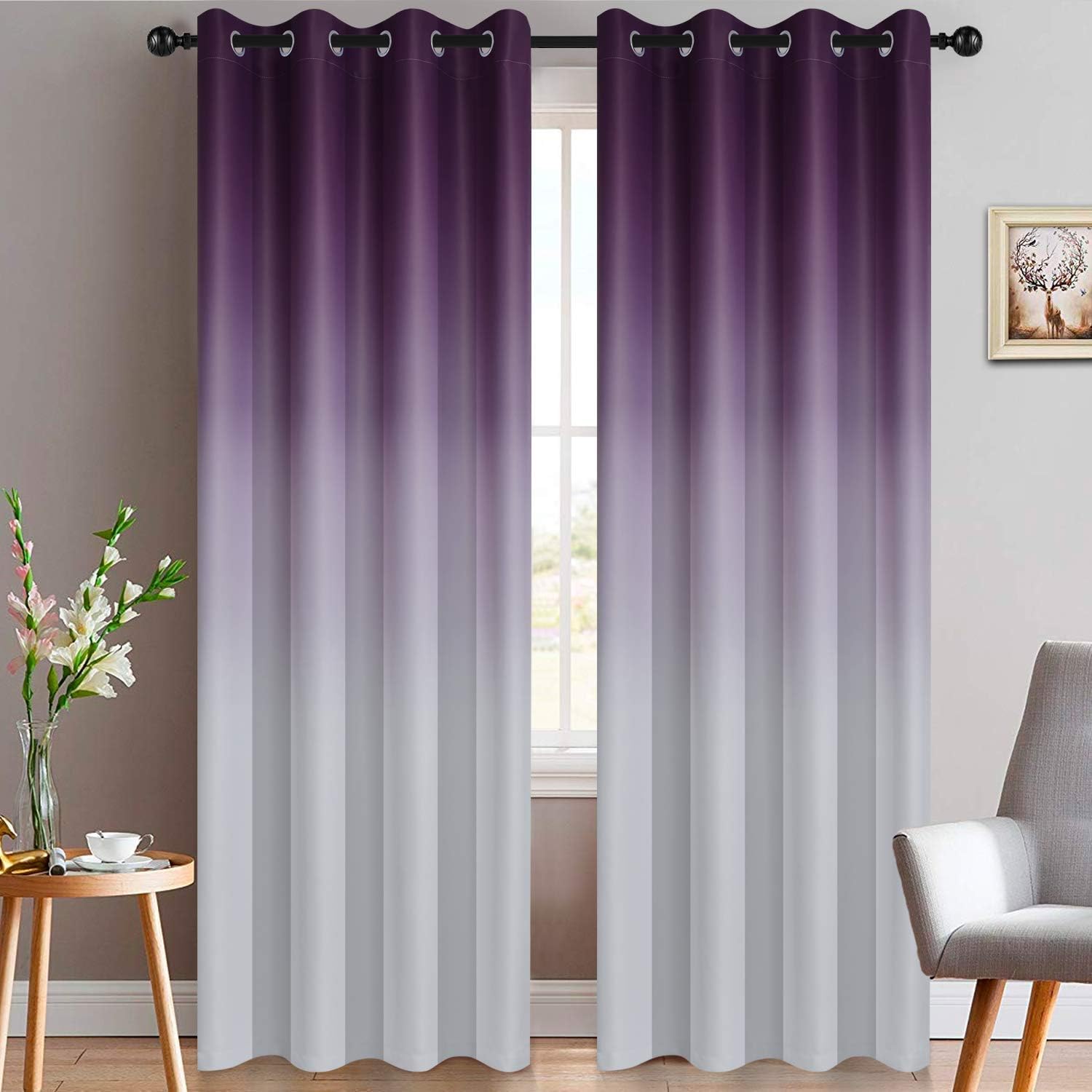 Yakamok – Cortinas blackout con color degradado, poliéster grueso, aislamiento térmico y ojales para sala y dormitorio