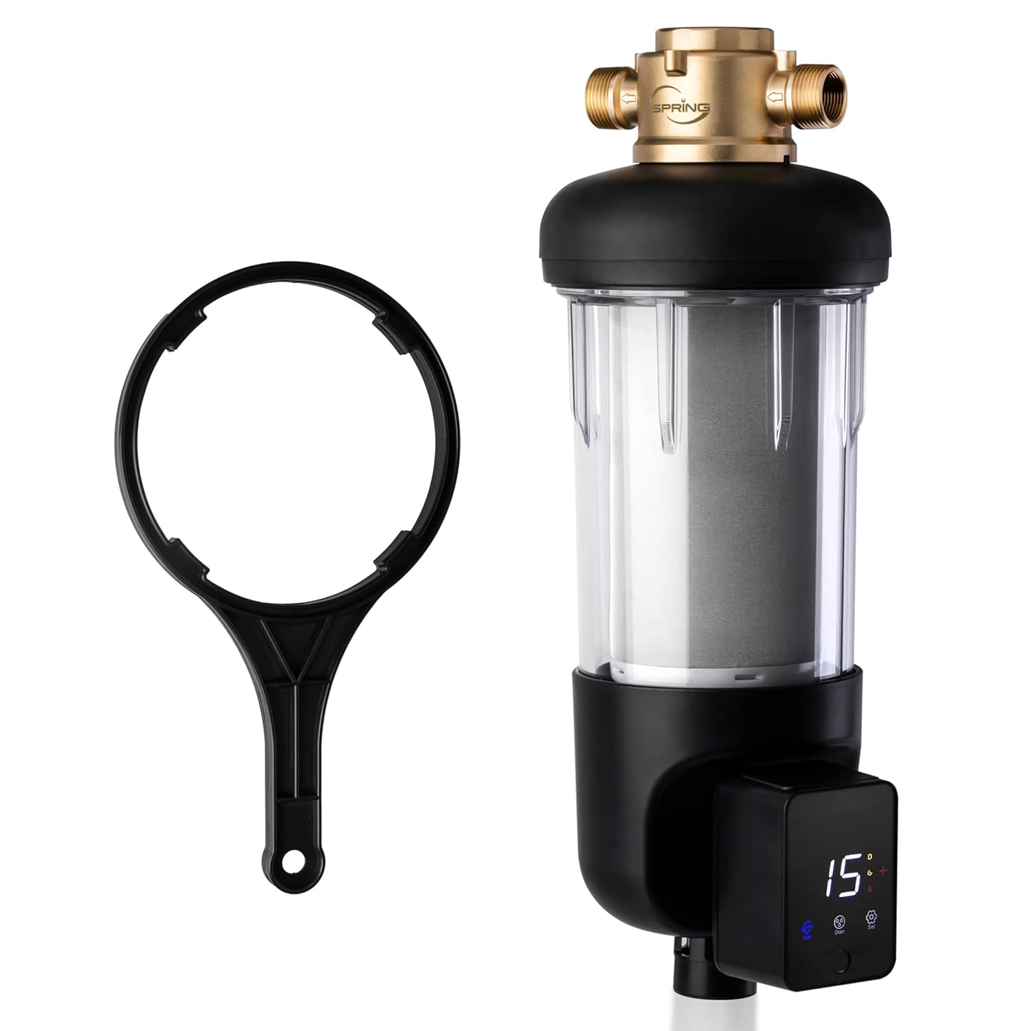 iSpring WSP500ARJ – Filtro de agua de sedimentos giratorios, tamaño jumbo mejorado, gran capacidad, reutilizable con módulo de descarga automática