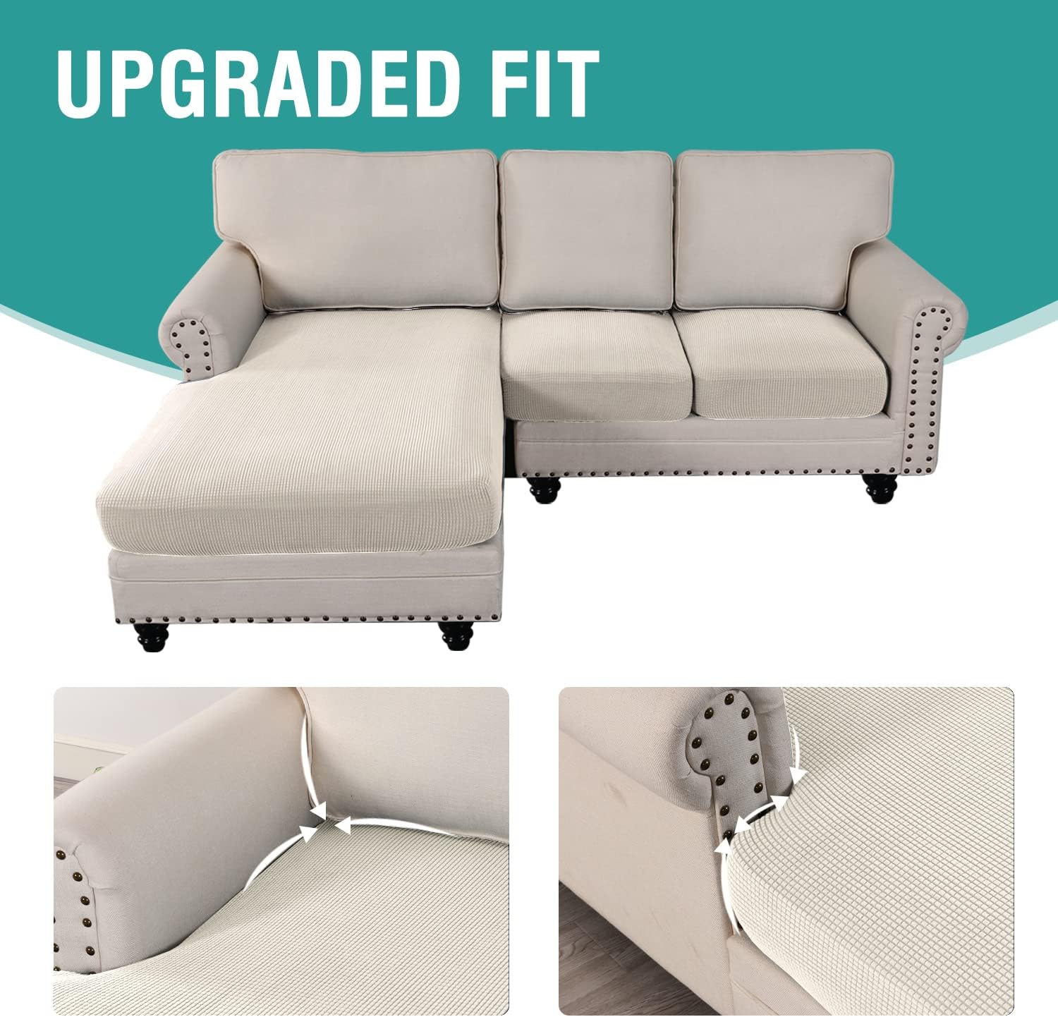 Elehealthy Funda de sofá seccional de 3 piezas para sofá seccional en forma de L, protector elástico de muebles para sofá seccional izquierdo o