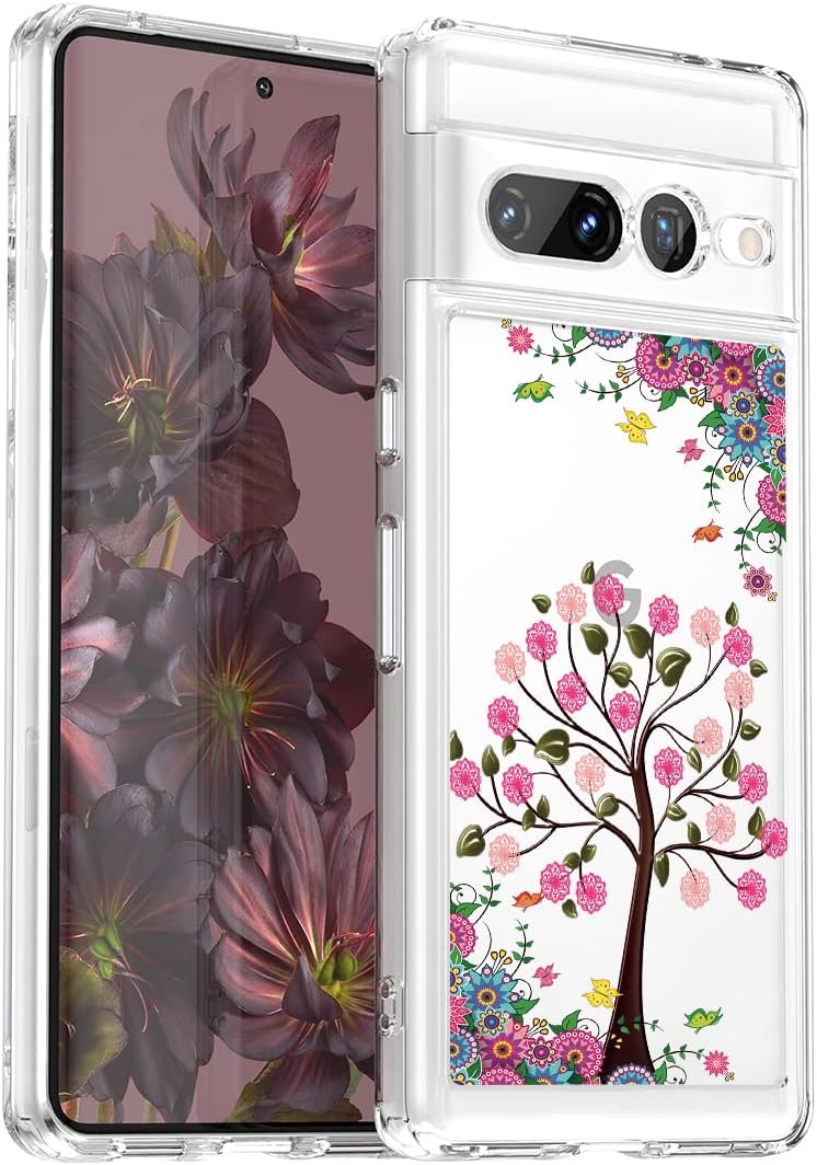 KOARWVC Funda para Pixel 7 Pro, Google 7 Pro GP4BC Funda transparente floral para niñas y mujeres, a prueba de golpes, carcasa trasera de