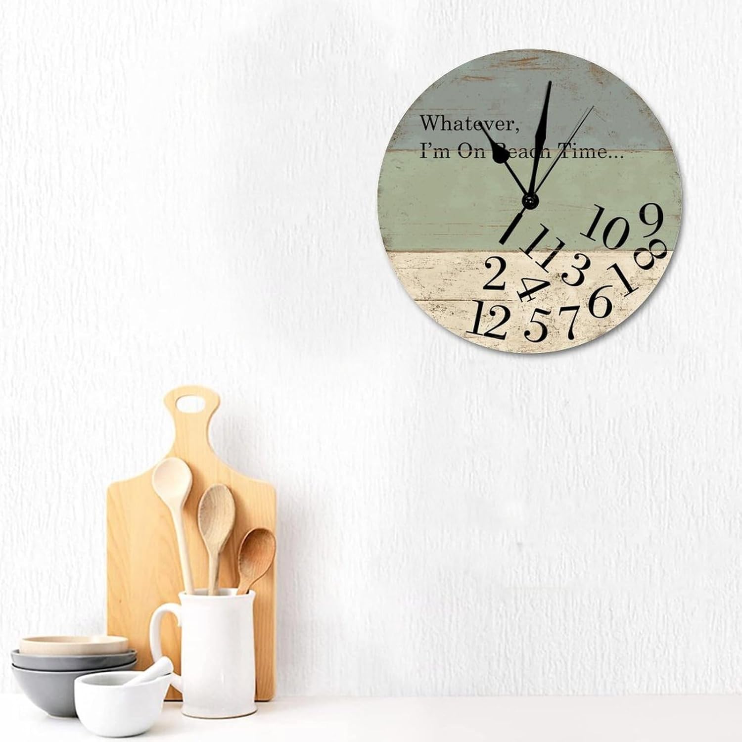 Reloj de pared de madera rústica, 12 pulgadas, movimiento de barrido silencioso, estilo vintage, fácil de leer