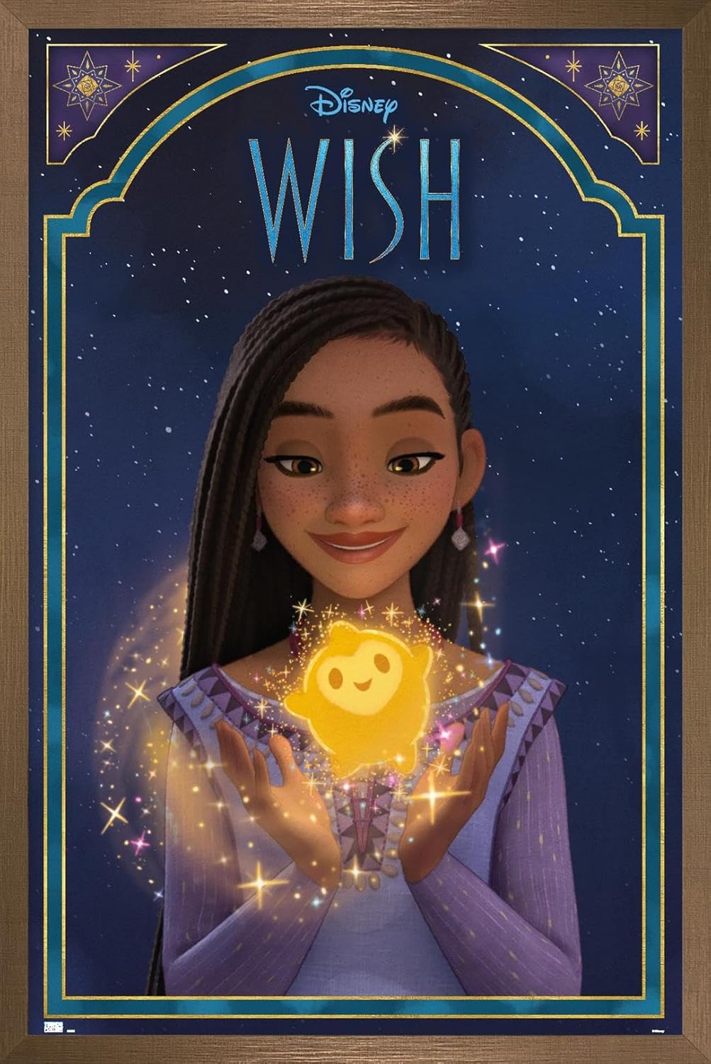 Trends International Disney Wish – Póster de pared de Asha & Star, 22.37 x 34.00 pulgadas, versión enmarcada en bronce