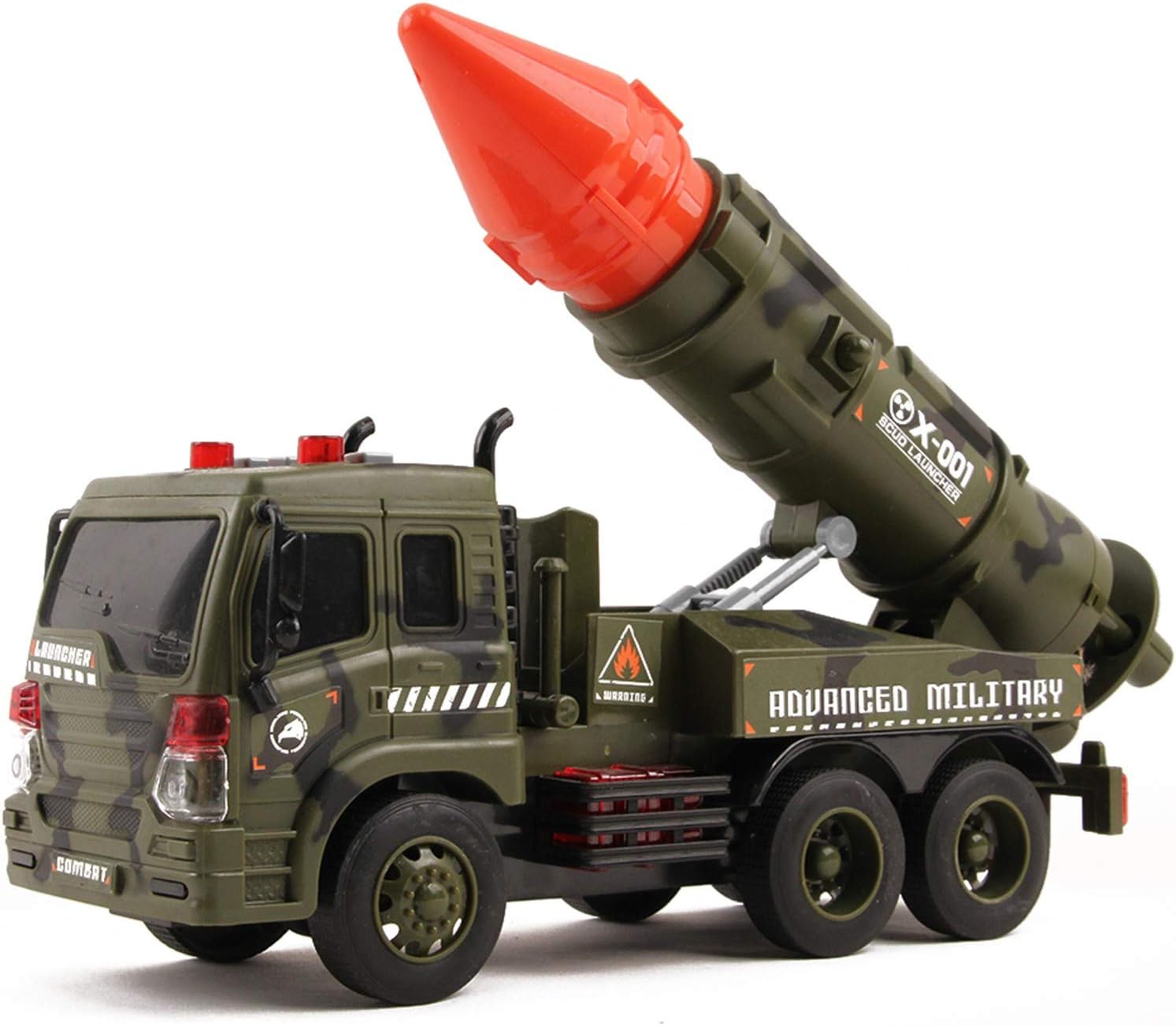 Camión lanzador militar, combatiente alimentado por fricción con luces, sonidos y misiles de tracción para niños, vehículo portador del ejército,