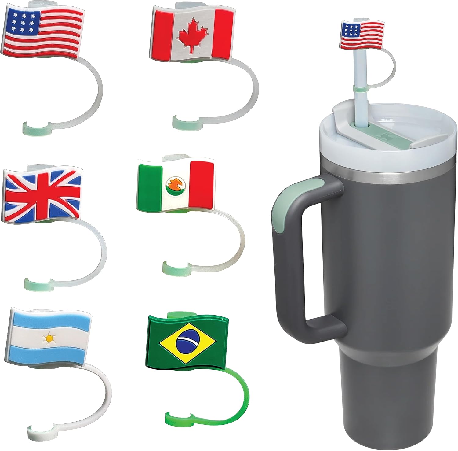 6 fundas para popotes Stanley, con temática de bandera de varias naciones para vasos de 30 y 40 onzas, a prueba de polvo, a prueba de derrames, para