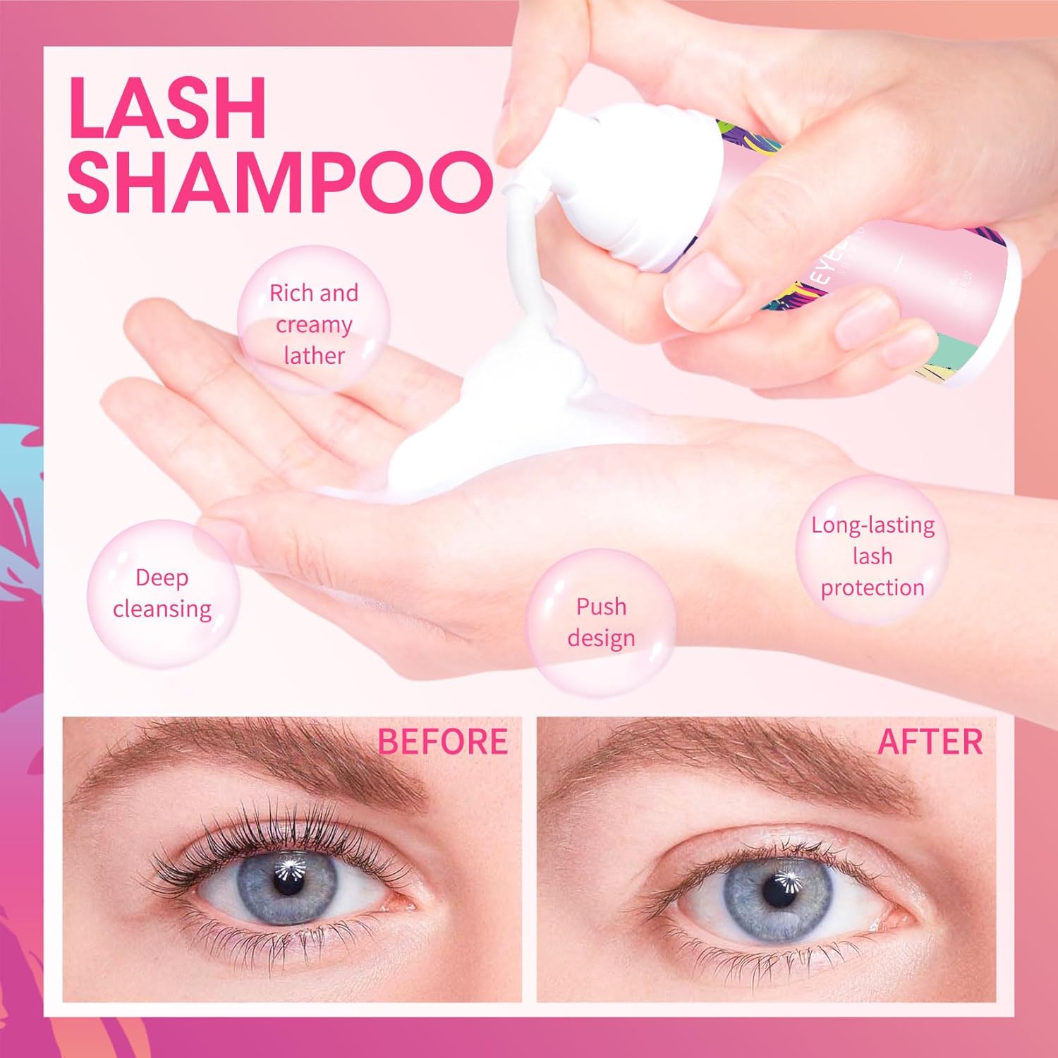 Setgnur Champú de pestañas para extensiones de pestañas, limpiador de extensiones de pestañas de 2.11 onzas con kit de limpieza de pestañas, regalos