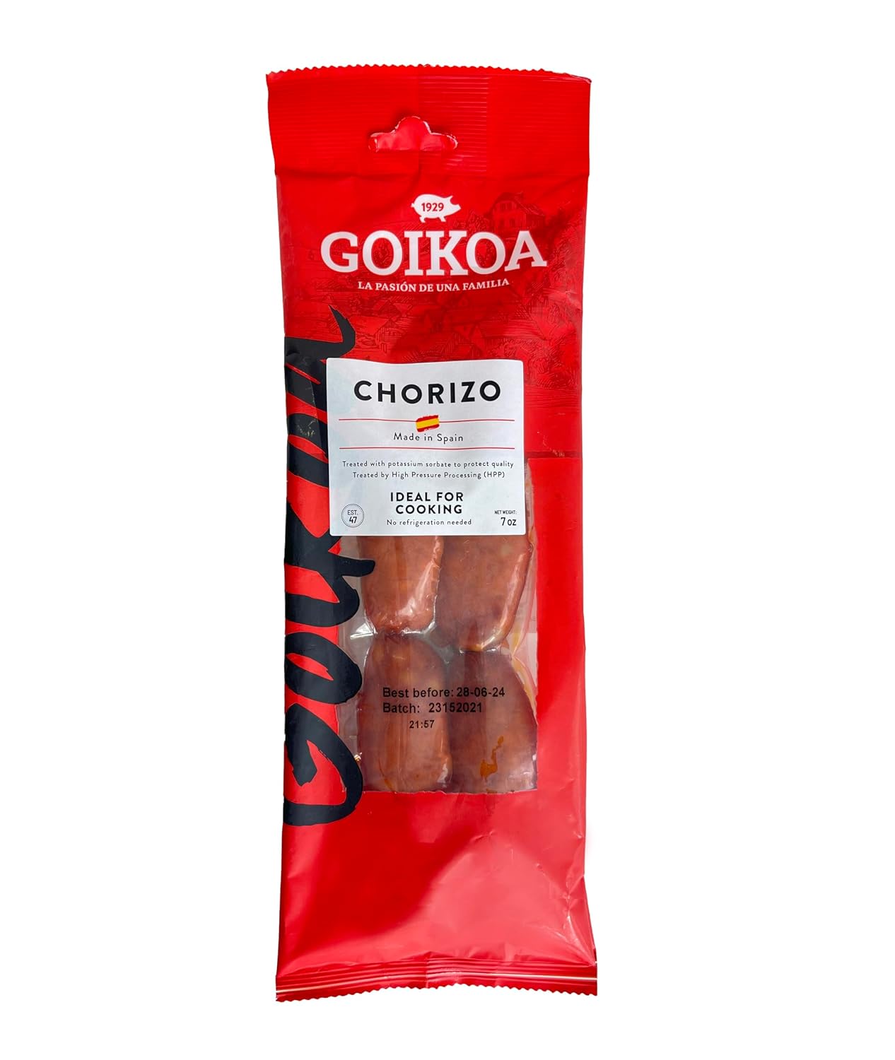 Goikoa Chorizo Oreado  Todo natural  Semiseco curado  Auténtica España Navarra  Perfecto para cocinar, freír y hacer barbacoa  7 oz (200 gr)