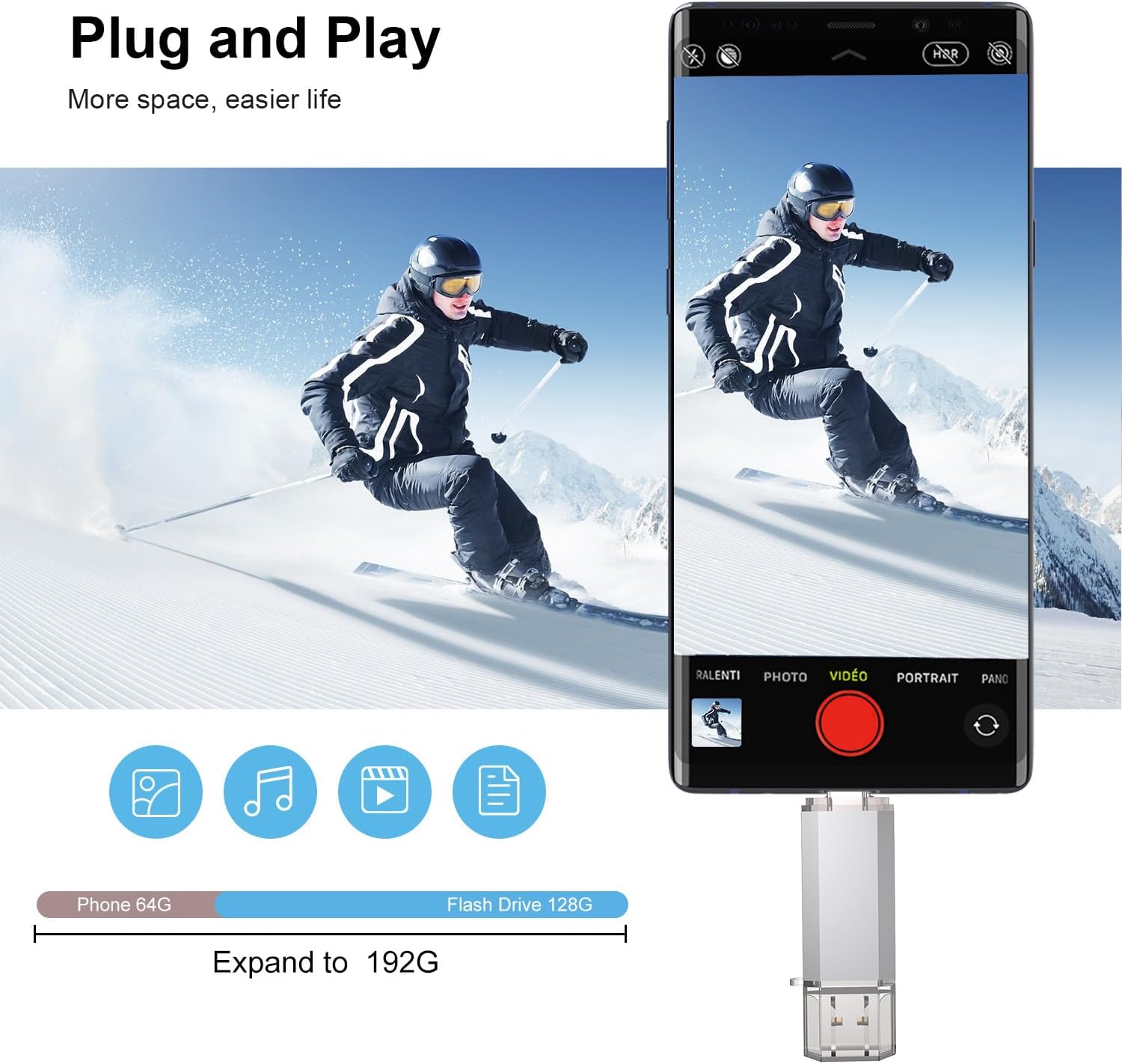 RAOYI Paquete de 2 unidades flash USB C de 128 GB, 2 en 1 USB 3.0 tipo C Dual OTG Metal Thumb Drive Jump Drive con llavero adecuado para teléfonos