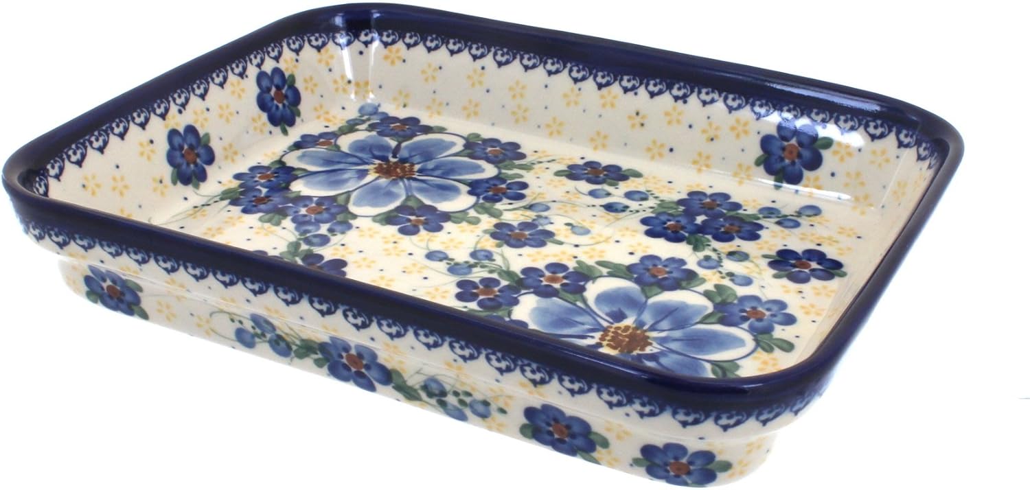 Blue Rose Polaco Pottery Daisy Surprise – Panadero rectangular mediano