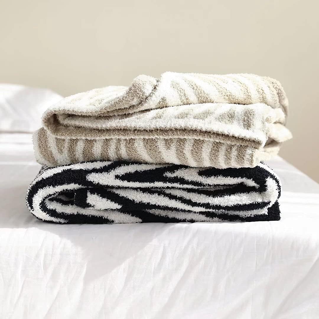 Manta de forro polar de lujo de punto ultra suave, diseño de cebra, sensación de aire, acogedora y cálida para cama, sofá o sillón en todas las