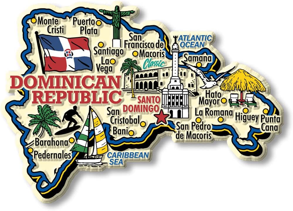 Imán de mapa de país gigante de República Dominicana por imanes clásicos, recuerdos coleccionables fabricados en los Estados Unidos