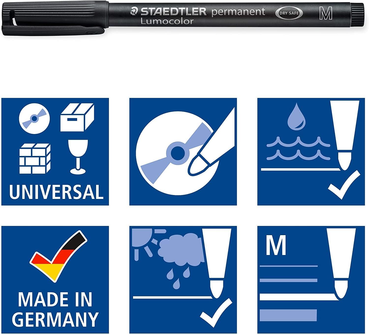 Staedtler Lumocolor – Bolígrafo universal, mediano, punta de fieltro, marcador permanente, 0.039in, azul 317-3