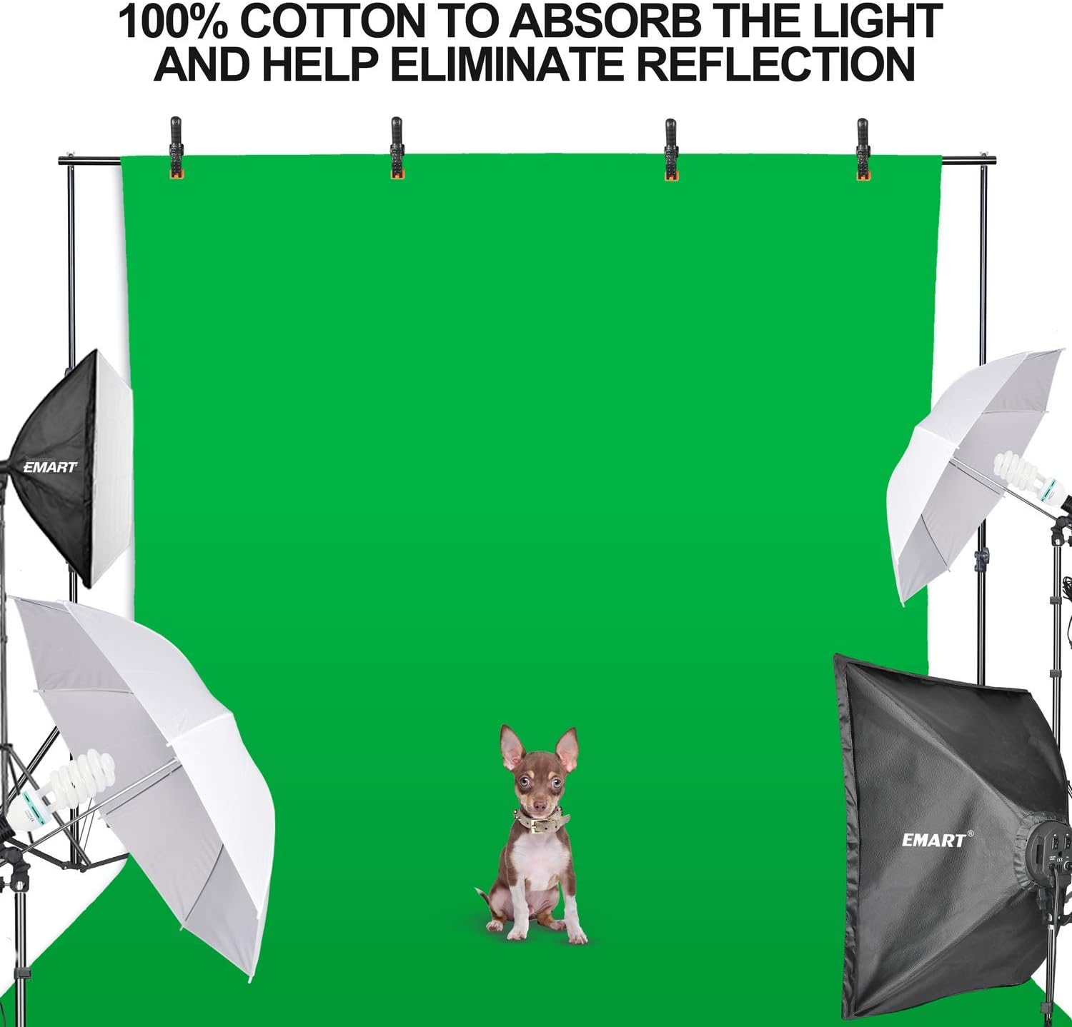 EMART – Fondo de pantalla verde de muselina para fotografía, 10 x 20 pies, con 4 abrazaderas, extra grande, para Chromakey, videoconferencias,