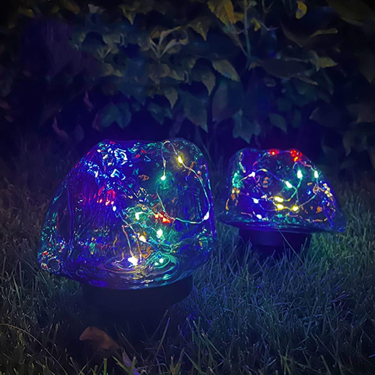 Guirnalda de luces solares de piedra colorida, carcasa azul, funciona con energía solar, para exteriores, impermeable, para decoración al aire