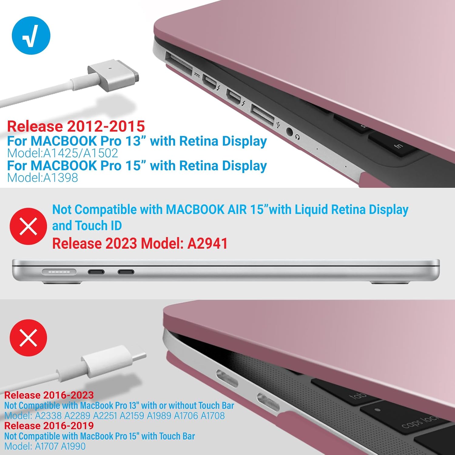 IBENZER Compatible con MacBook Pro de 15 pulgadas 2015 2014 2013 2012 A1398, carcasa rígida y cubierta de teclado y protector de pantalla para Apple