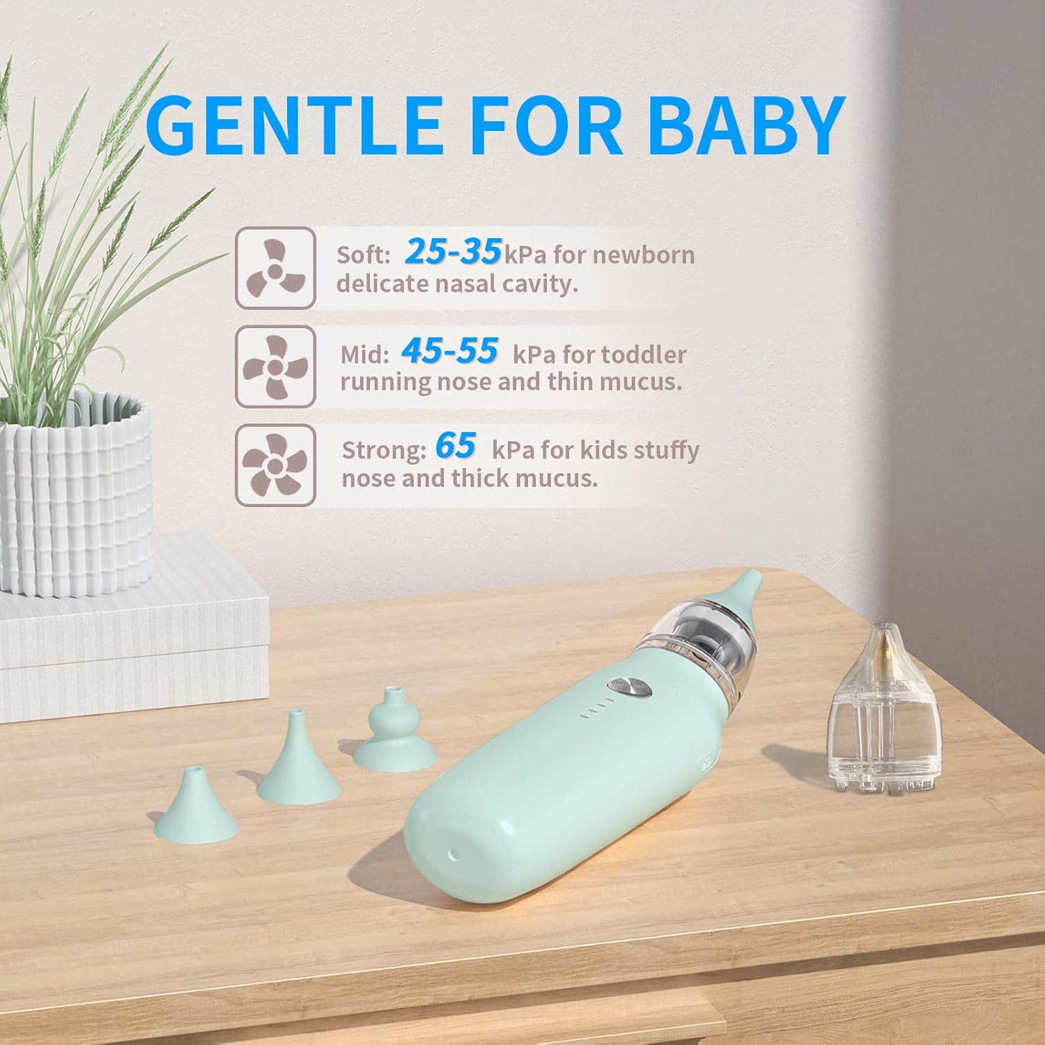 Aspirador nasal para bebé 2 en 1 con cámara reemplazable de pulverización y succión, chupador de nariz para bebé, limpiador eléctrico de nariz con