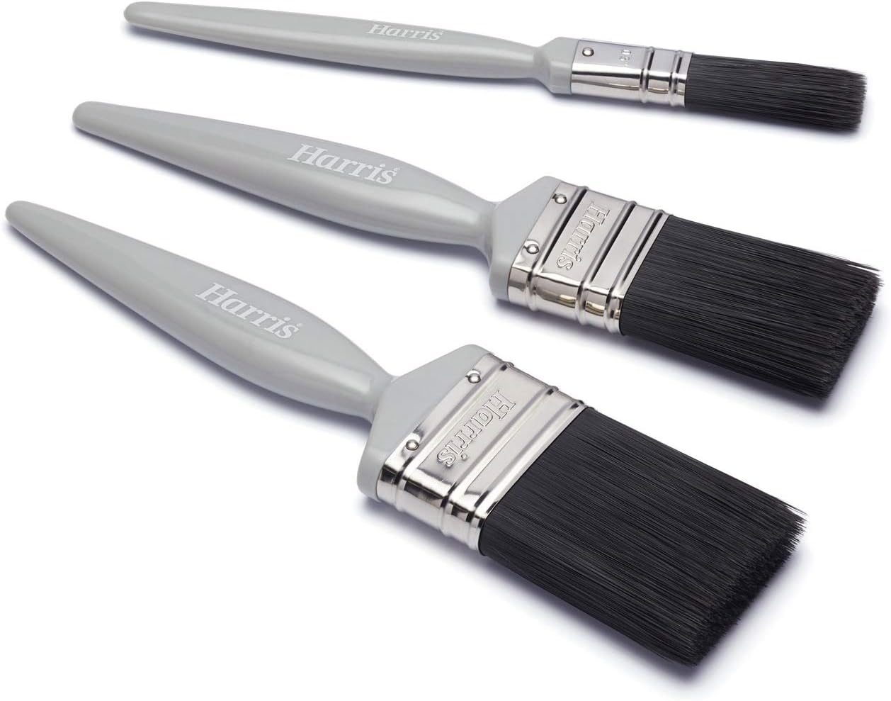 Harris Essentials Woodwork – Brocha de pintura brillante, paquete de 3, gris, 1 x 1, 1 x 1.5, 1 x 2