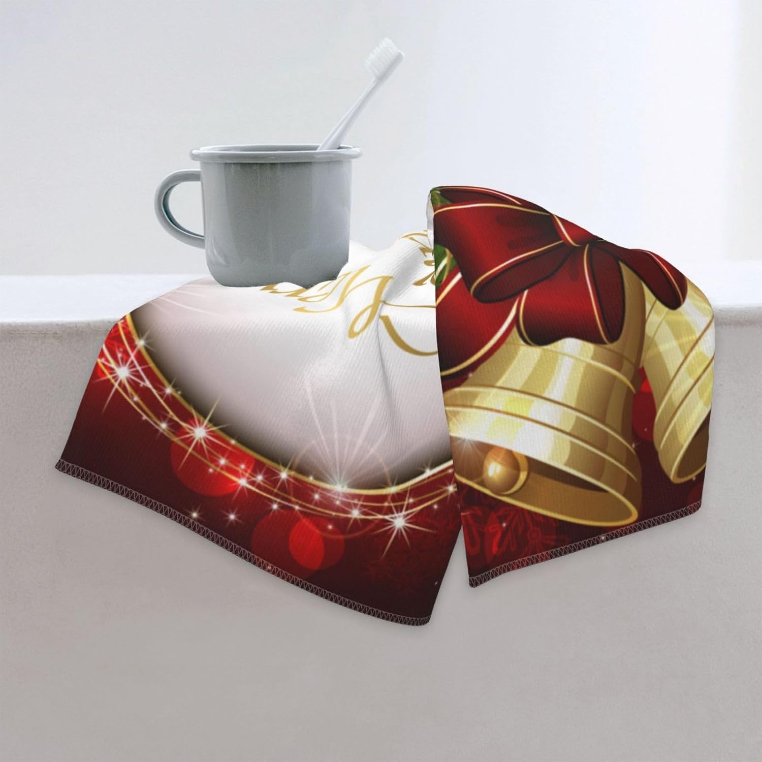 DADABULIU Toalla de mano con diseño de campanilla de Navidad con copos de nieve, toallas de cocina con punta de los dedos, 27.5 x 15.7 pulgadas,