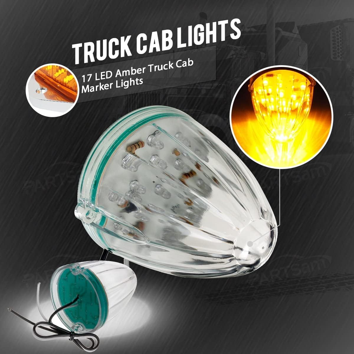 Partsam 7 unids Top Roof Running Amber Cab Marker Lights 17LED Clear Lens Reemplazo para Kenworth Peterbilt Freightliner Mack Truck Trailer