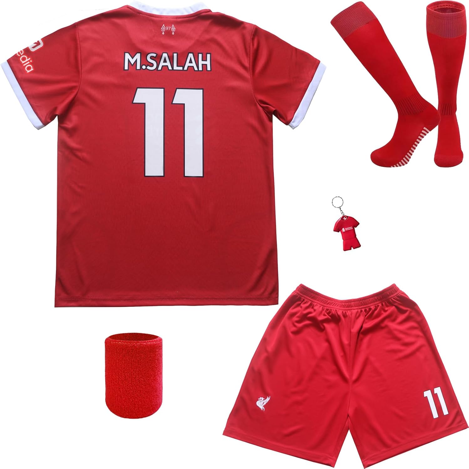 SINTREA LED Salah 11 Kids Home Soccer JerseyShorts Pulsera Llavero Fútbol Calcetines Set