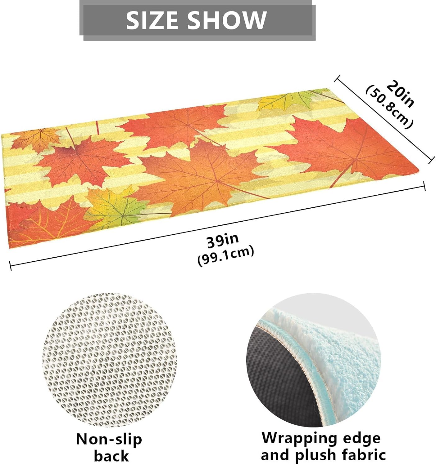Fluffy Floor Carpet 39x20in- Yellow Maple Leaves in AutumnFront Door Mat Indoor Machine Washable Carpet,Aesthetic Rug