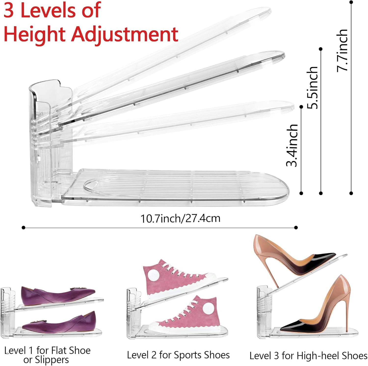Organizador de ranuras para zapatos, apilador de zapatos estilo boutique para un par de zapatos, zapatero separable para organización del armario, 3